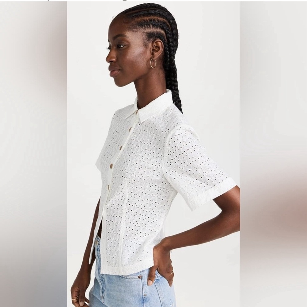 Rebecca Taylor Women's Lea Eyelet Short Sleeve Blouse Size 6 - Picture 3 of 10